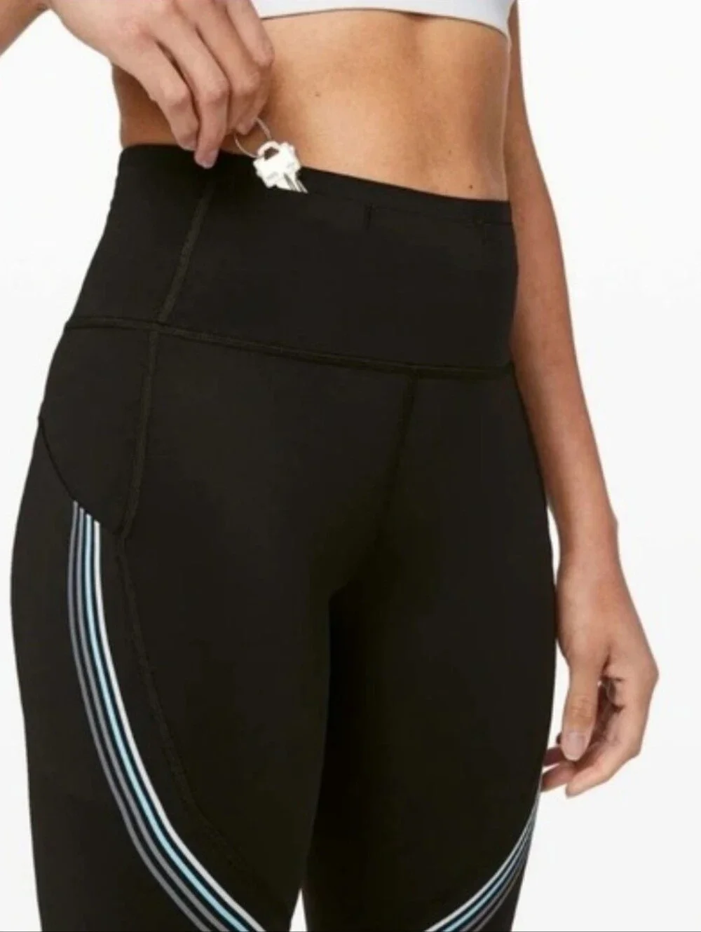 lululemon athletica Black High-Rise Tights with Light Blue Stripes